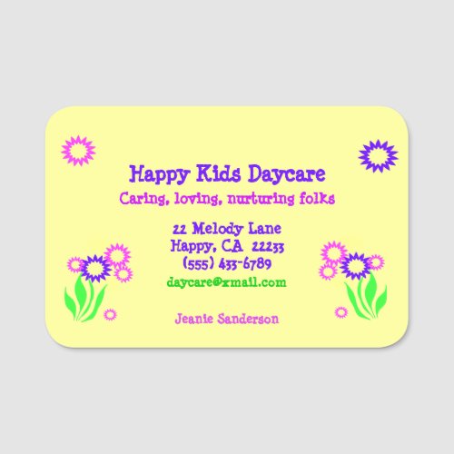 Cheerful Flowers Daycare Name Tag