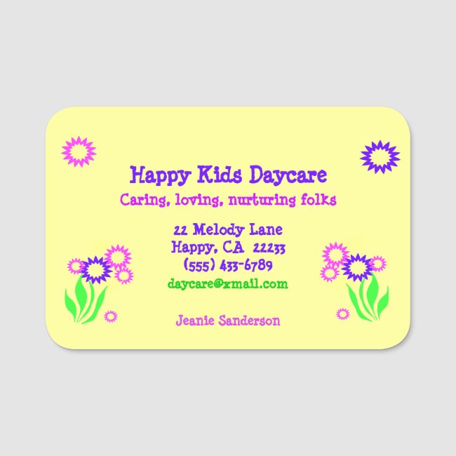 Cheerful Flowers Daycare Name Tag