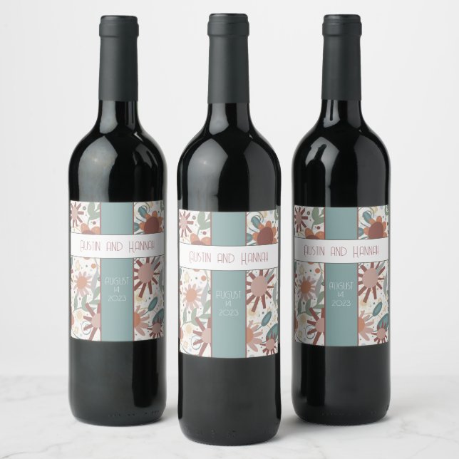 Cheerful Flowers Inspirivity Wedding Modern  Wine Label (Bottles)