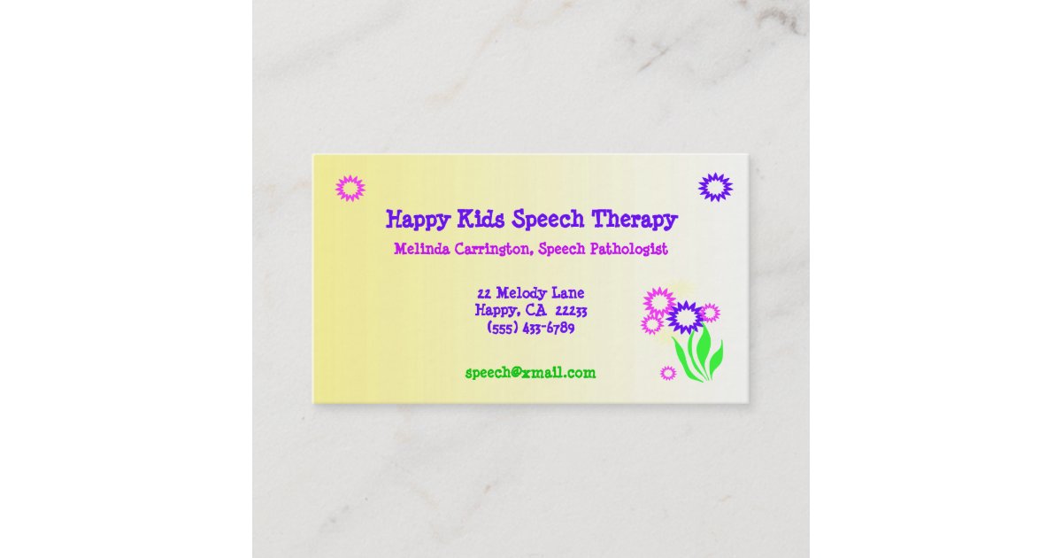Cheerful Flowers Speech Therapy Business Card Zazzle 8235