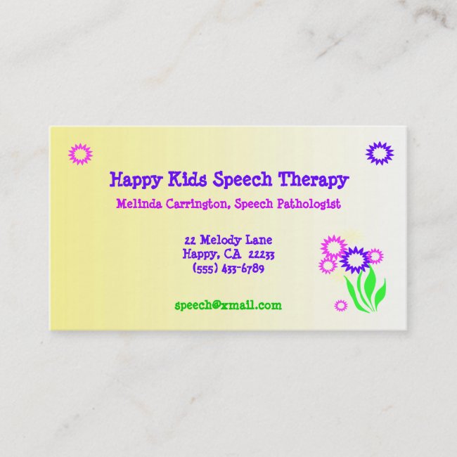 Cheerful Flowers Speech Therapy Business Card