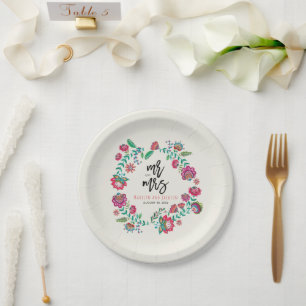 cheerful folk flowers multicolor wedding paper plates