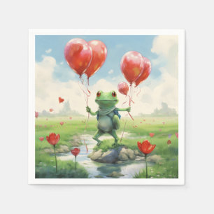 Cheerful frog red balloons napkins