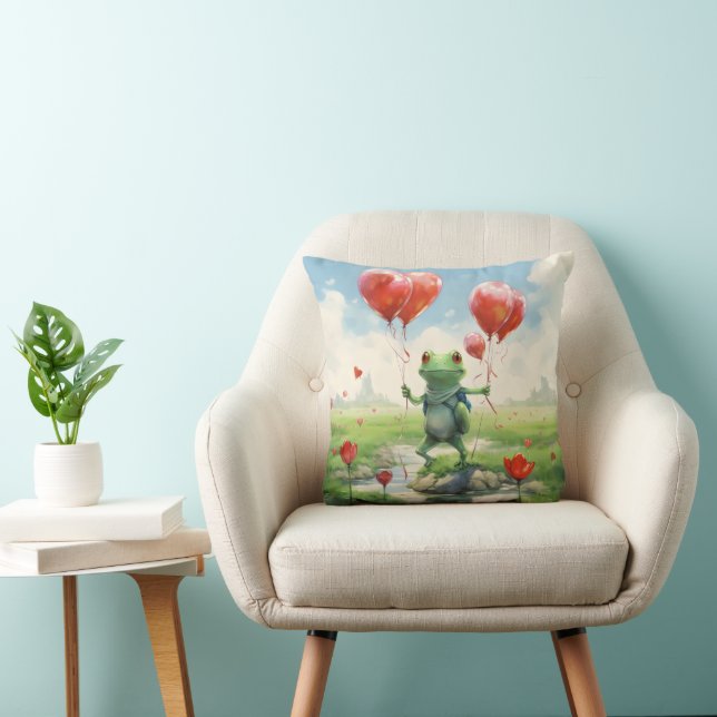 Cheerful frog red balloons throw pillow (Chair)