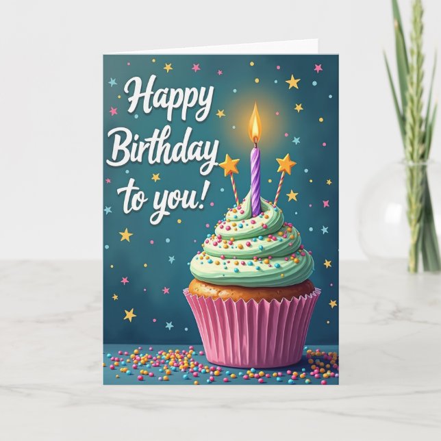Cheerful Frosted Birthday Card (Front)