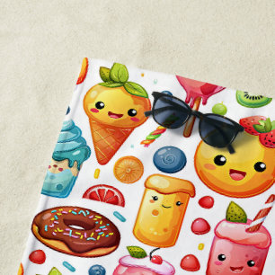 Cheerful funny cute sweets Beach Towel