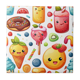 Cheerful funny cute sweets Ceramic Tile
