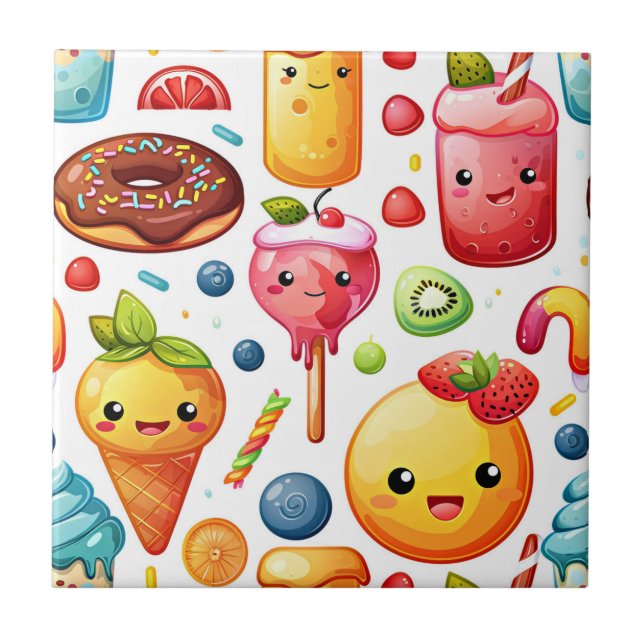  Cheerful funny cute sweets  Ceramic Tile (Front)