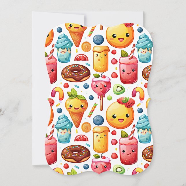  Cheerful funny cute sweets  Note Card (Front)