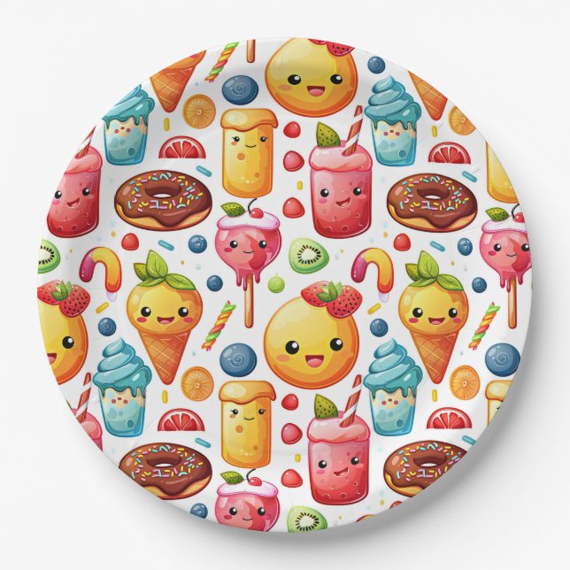  Cheerful funny cute sweets  Paper Plates (Front)