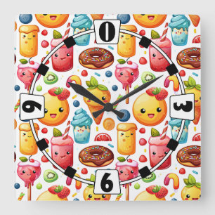 Cheerful funny cute sweets Square Wall Clock