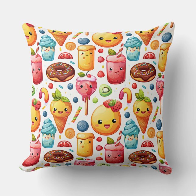  Cheerful funny cute sweets  Throw Pillow (Front)