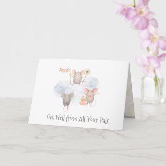 Cheerful Funny Mice Watercolor Get Well Card