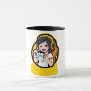 Cheerful Gamer Girl Cartoon Coffee Mug