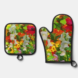 Cheerful Garden Color Oven Mitt and Pot Holder Set