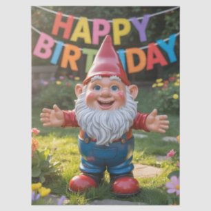 Cheerful Garden Gnome with "Happy Birthday" Banner Tissue Paper