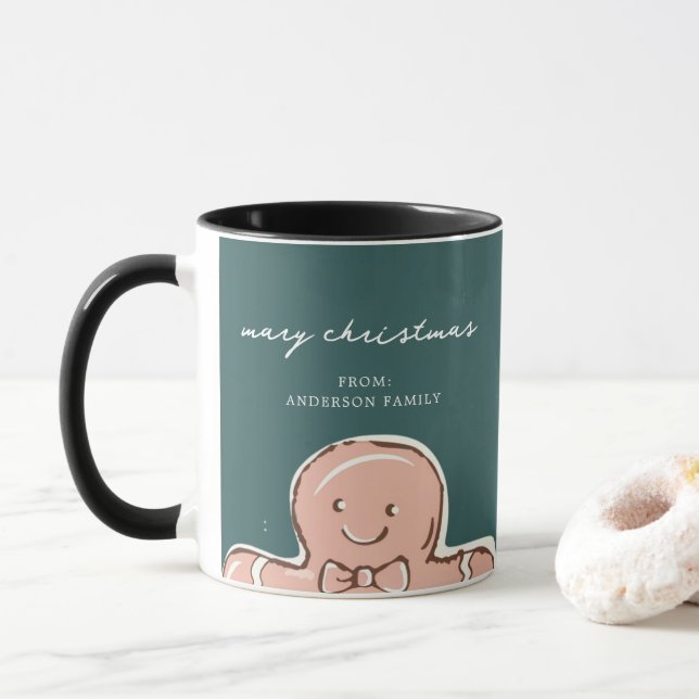 Cheerful GingerBreadMan Metal GreenMerry Christmas Mug (With Donut)