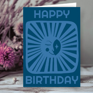Cheerful Glow Moon HAPPY BIRTHDAY Customized BDAY Card