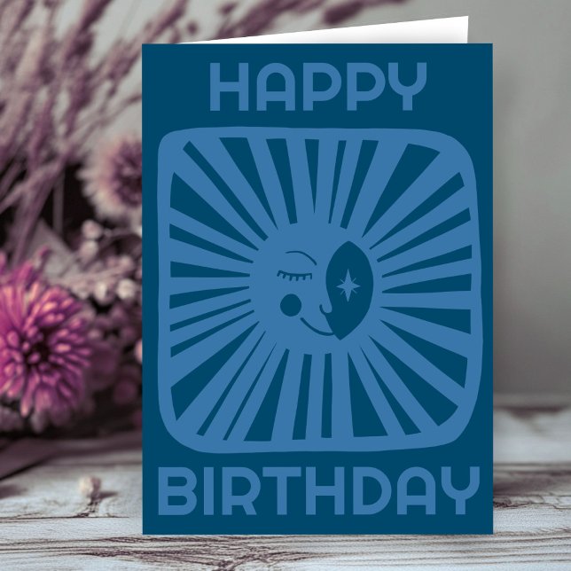 Cheerful Glow Moon HAPPY BIRTHDAY Customized BDAY Card (Cheerful Glow Moon HAPPY BIRTHDAY Customized Boho BDAY Card
)