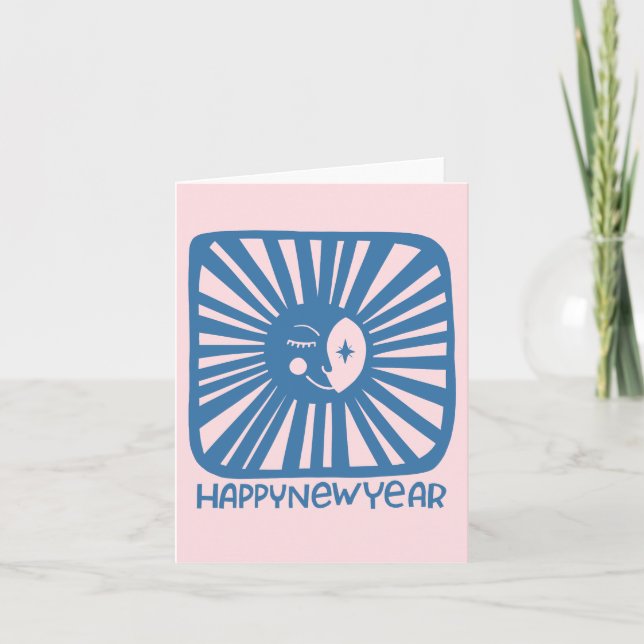 Cheerful Glow Moon HAPPY NEW YEAR Customize It  Card (Front)