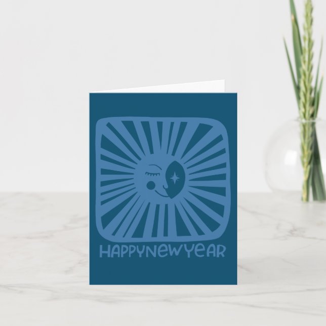 Cheerful Glow Moon HAPPY NEW YEAR Customize It Card (Front)