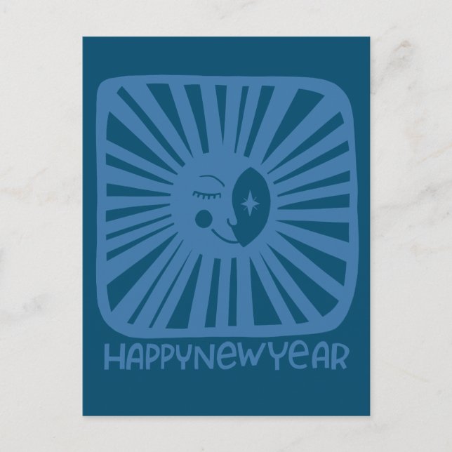 Cheerful Glow Moon HAPPY NEW YEAR Customize It Postcard (Front)