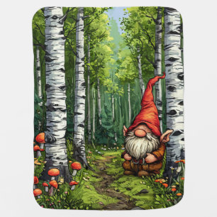 ✨ Cheerful Gnome Birch Forest Scene Woodland🌿💛 Baby Blanket