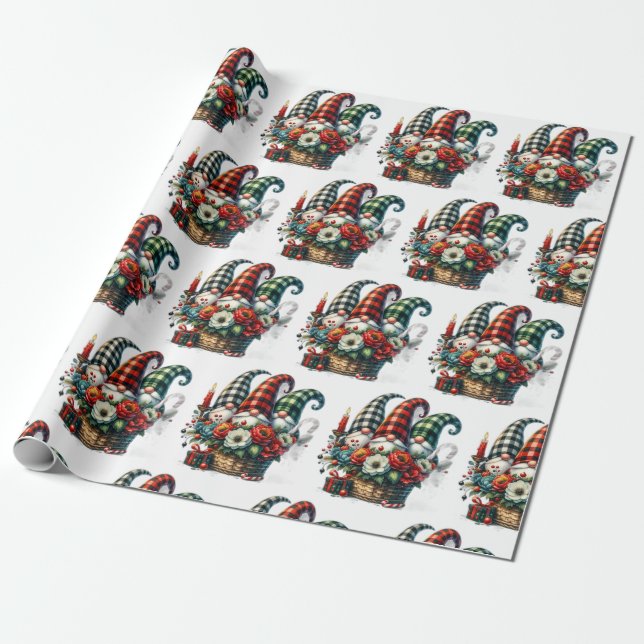Cheerful Gnomes for Christmas Wrapping Paper (Unrolled)