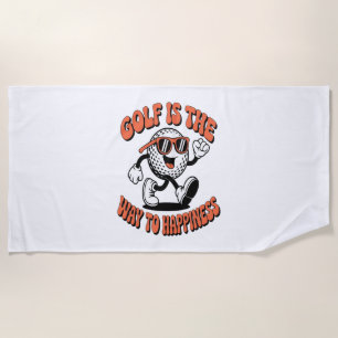Cheerful Golf Ball Mascot Beach Towel