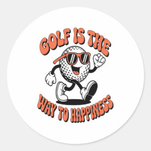 Cheerful Golf Ball Mascot Classic Round Sticker