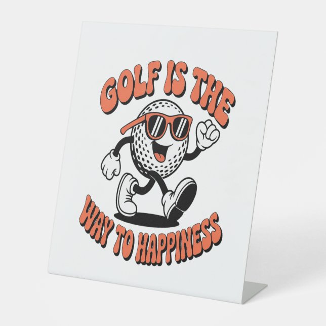Cheerful Golf Ball Mascot Pedestal Sign (Front)