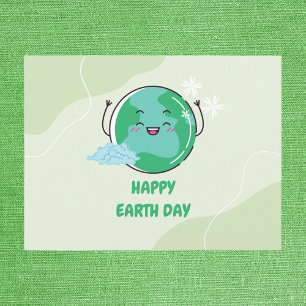 Cheerful Green and Teal Kawaii Earth Day Postcard
