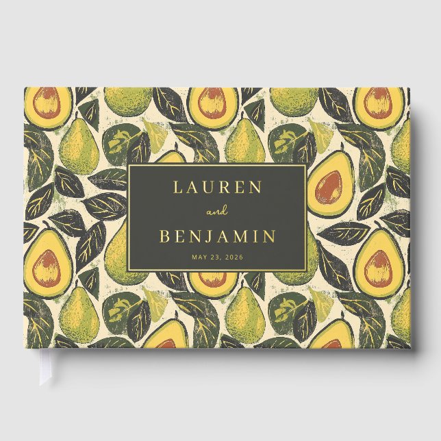 Cheerful Green Avocado Botanical Foil Guest Book (Front)