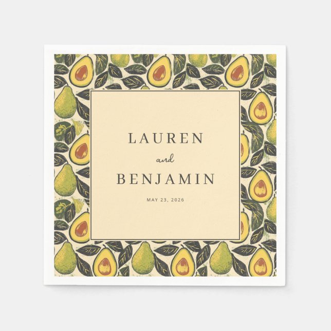 Cheerful Green Avocado Illustration Napkins (Front)