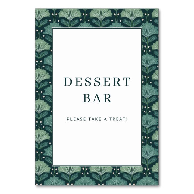 Cheerful Green Botanical Dessert Bar Sign Table Number (Front)