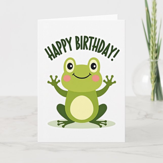 Cheerful Green Frog Birthday Card (Front)