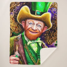Cheerful Green Leprechaun with Shamrock Pipes