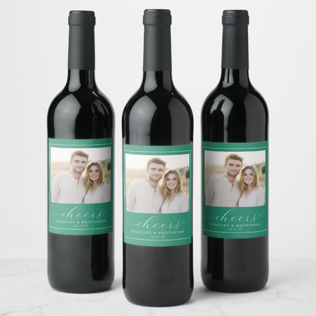 Cheerful Green Minimalist Wedding Wine Label (Bottles)