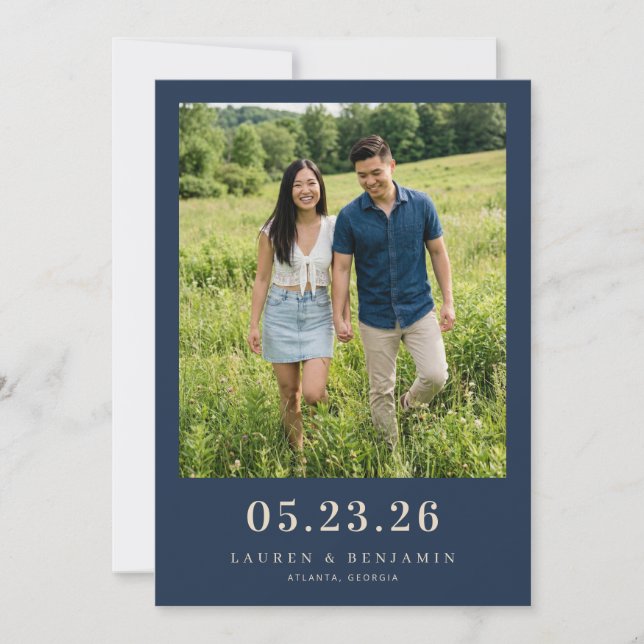 Cheerful Green Romantic Photo Save The Date (Front)