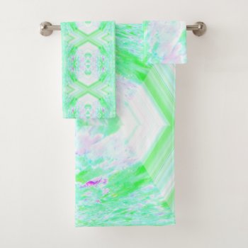 Cheerful Green Stripe And Purple Floral Towel Set by SPKCreative at Zazzle