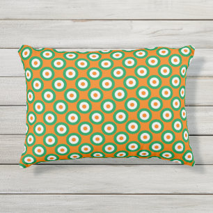 Cheerful Green/White/Orange Dots on Orange Outdoor Pillow