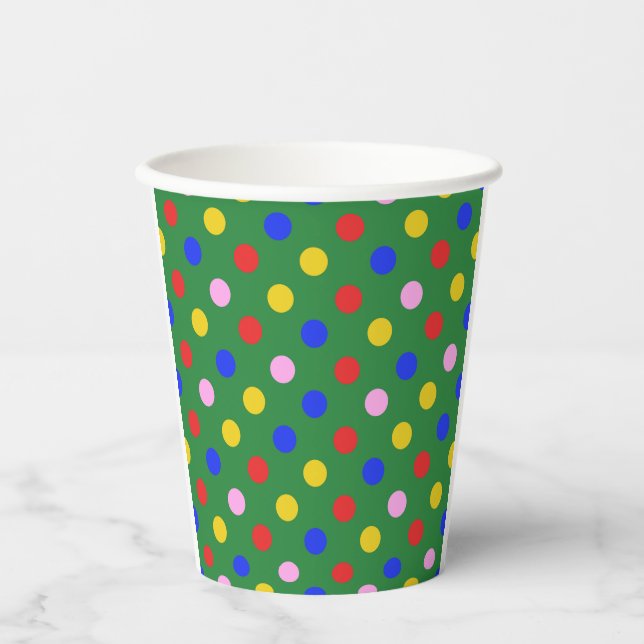 Cheerful green with colorful dots Paper Cups (Front)