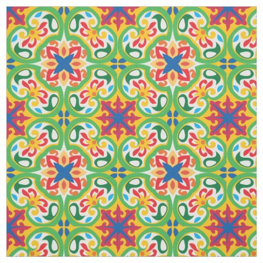 Cheerful green, yellow and red Azulejo Fabric