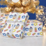 Cheerful Hanukkah Watercolor Pattern Wrapping Paper<br><div class="desc">Watercolor hand-painted by Kredas.</div>