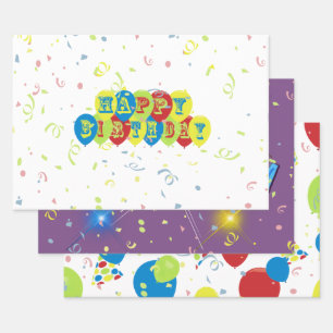 Cheerful Happy Birthday Balloons Wrapping Paper Sheets