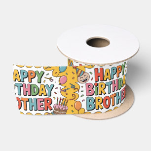 Cheerful "HAPPY BIRTHDAY BROTHER" Graphic Satin Ribbon