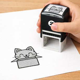Cheerful Happy Cat Box Self-Inking Stamp