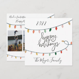 Cheerful Happy Holidays Christmas Lights 3 Photo Holiday Card