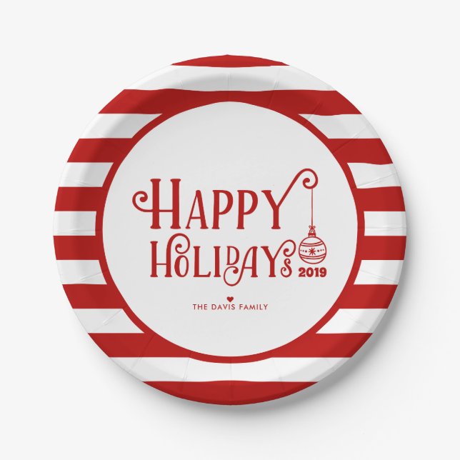 Cheerful Happy Holidays Paper Plates (Front)
