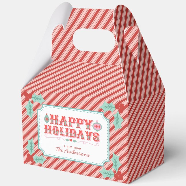 Cheerful Happy Holidays | Retro Pink and Red  Favor Boxes (Front)